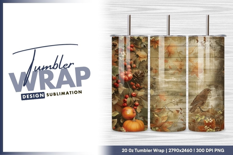 Autumnal Arrangement with Birds Apples tumbler png