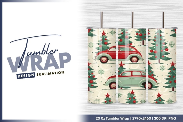 Christmas Car and Tree Pattern Red and Green tumbler png