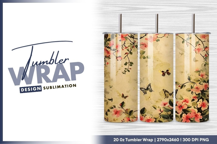 Floral Illustration with Pink Flowers tumbler png