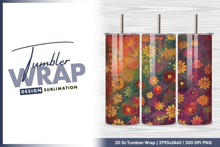 Colorful Floral Pattern with Daisy Flowers on a tumbler png