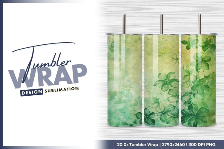 Green Floral Illustration on Textured Background tumbler png