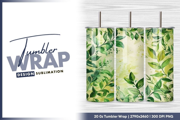 Watercolor Green Leaves and Branches Border tumbler png