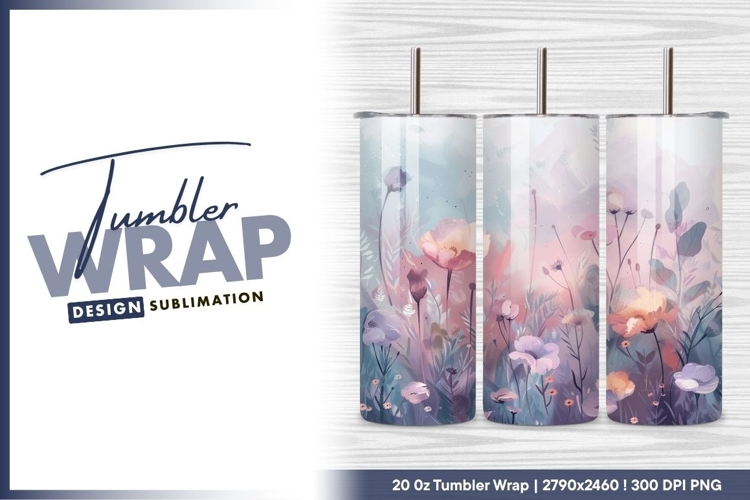 Watercolor Floral Illustration with Pink Purple tumbler png