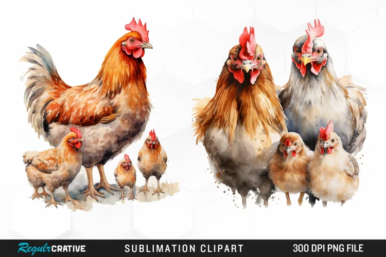 Watercolor Family Chicken PNG Clipart