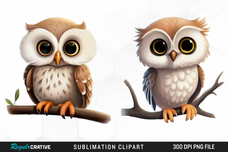 Watercolor cartoon owl Artwork