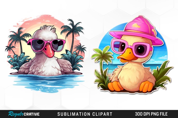 Watercolor Pink Duck Beach Sublimation Art