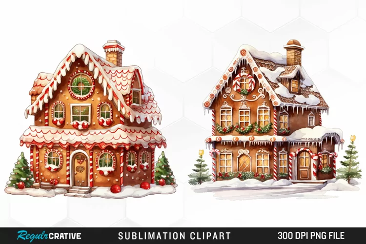 Watercolor Gingerbread House Clipart