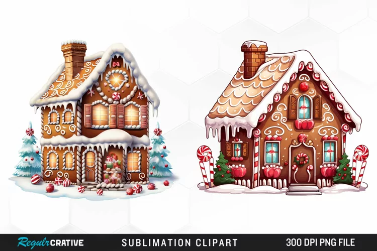 Watercolor Gingerbread House Sublimation Design