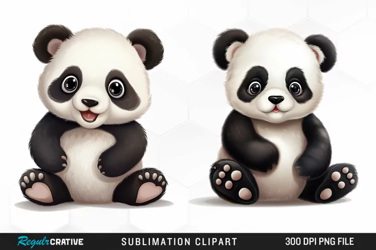 Watercolor Baby Panda Illustration PNG