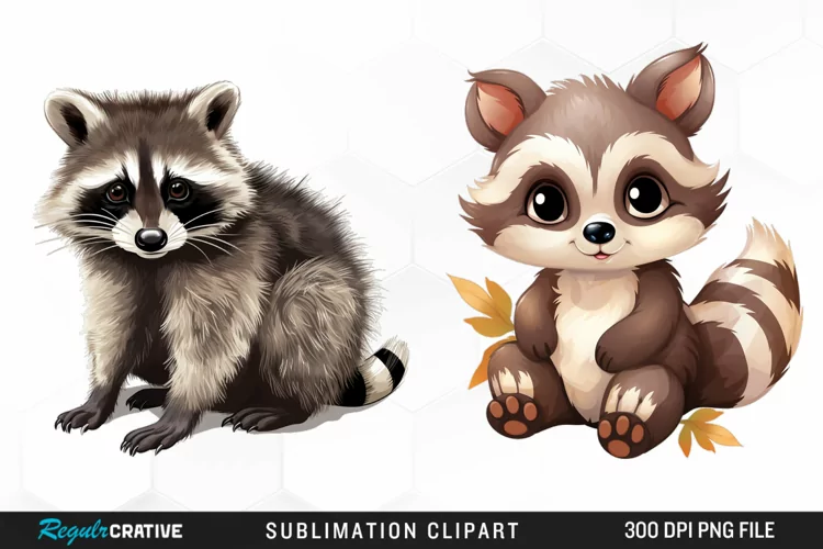 Watercolor Cute Raccoon Sublimation Art Clipart
