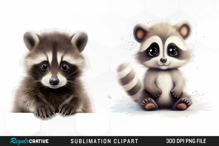 Watercolor Cute Raccoon Image Clipart