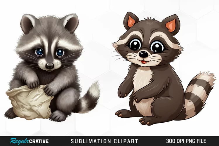 Watercolor Cute Raccoon Watercolor Clipart