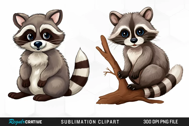 Watercolor Cute Raccoon Clipart