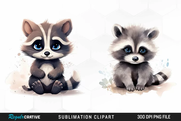 Watercolor Cute Raccoon Design Clipart