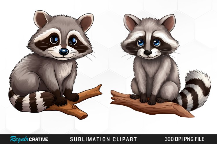 Watercolor Cute Raccoon Clipart example image 1
