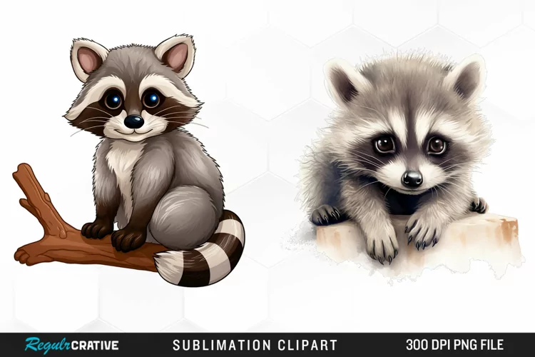 Watercolor Cute Raccoon Fun Clipart