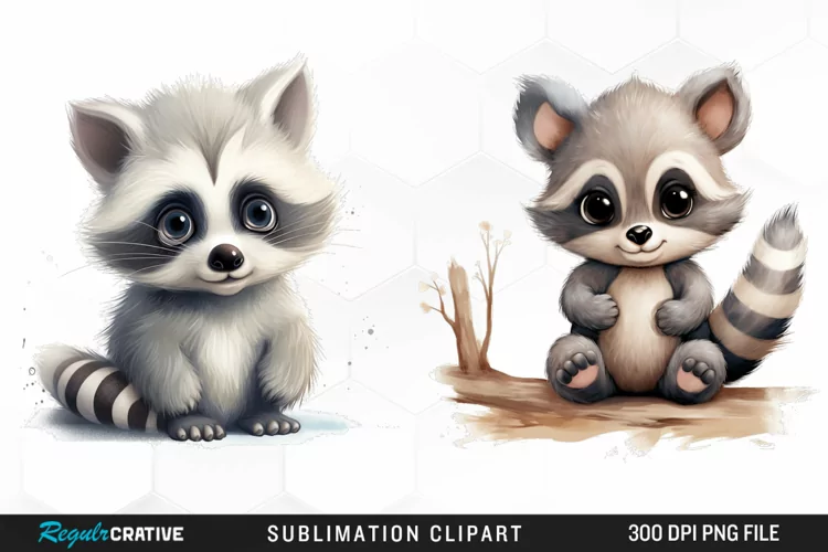Watercolor Cute Raccoon Graphics Clipart