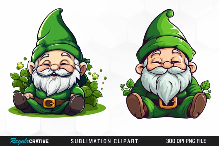 Watercolor Green Gnome Graphics Clipart