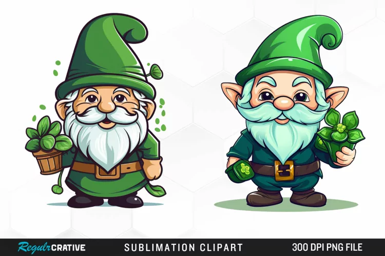 Watercolor Green Gnome Graphic Clipart