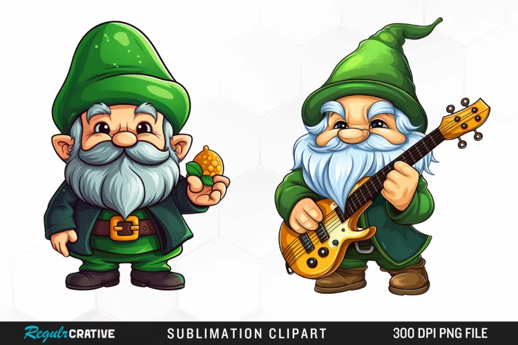 Watercolor Green Gnome Clipart