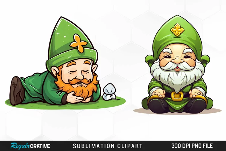 Watercolor Green Gnome Design Clipart