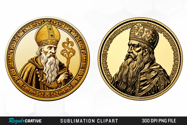 Watercolor Golden Coin Design Clipart