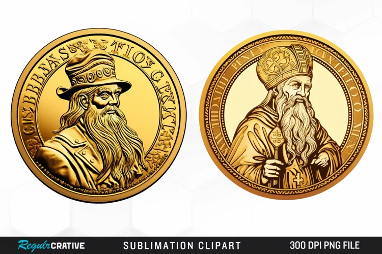 Watercolor Golden Coin Graphics Clipart