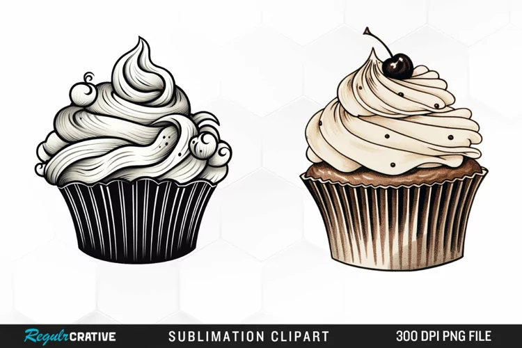 Watercolor Vintage Cupcake Design Clipart