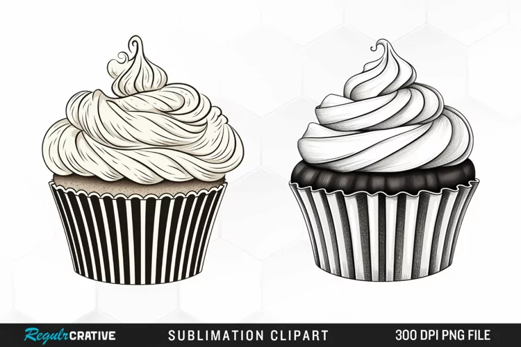 Watercolor Vintage Cupcake Graphic Clipart