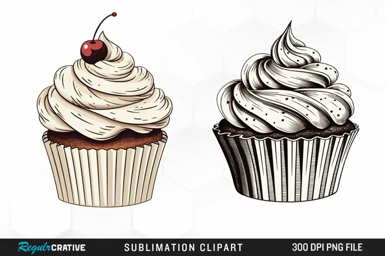 Watercolor Vintage Cupcake Image Clipart