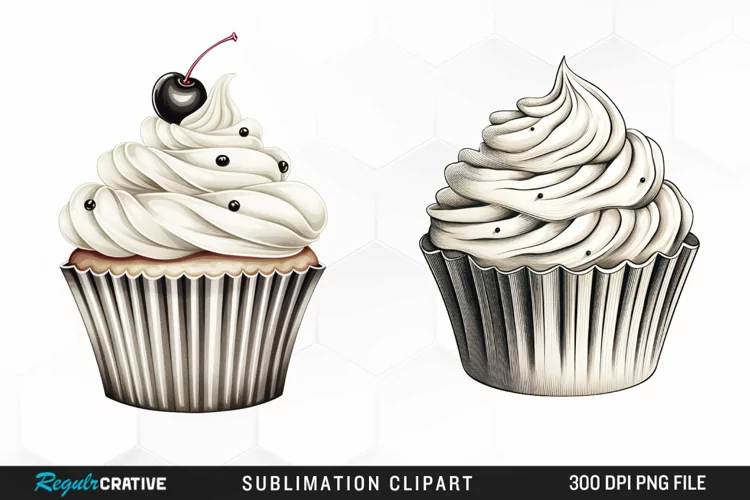 Watercolor Vintage Cupcake Clipart