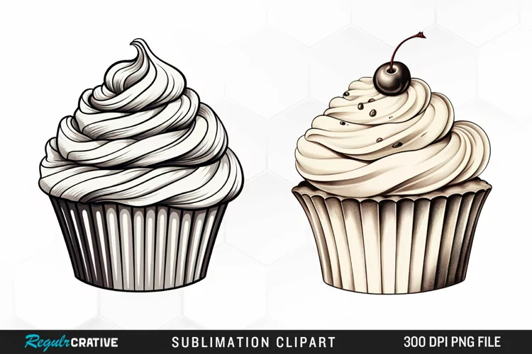 Watercolor Vintage Cupcake Illustration Clipart