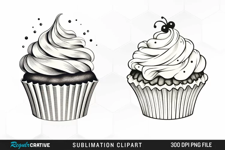 Watercolor Vintage Cupcake Fun Clipart