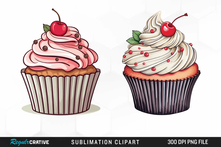 Watercolor Vintage Cupcake Artwork Clipart