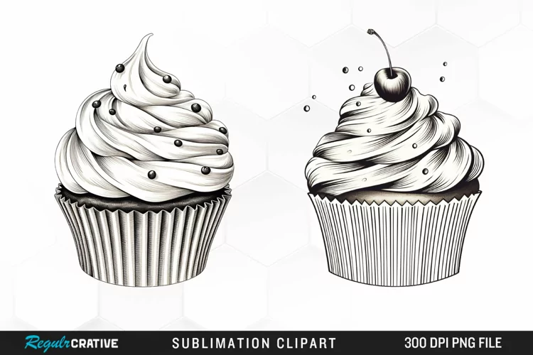Watercolor Vintage Cupcake Graphics Clipart
