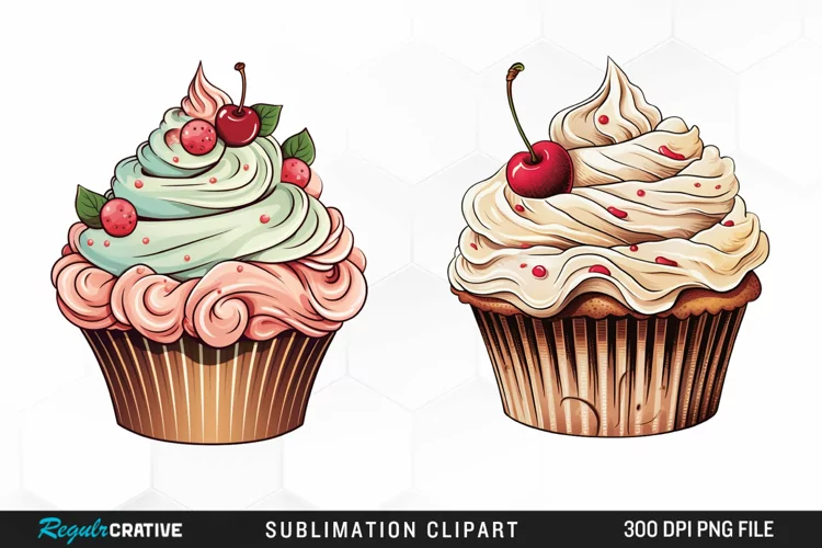 Watercolor Vintage Cupcake Exquisite Clipart