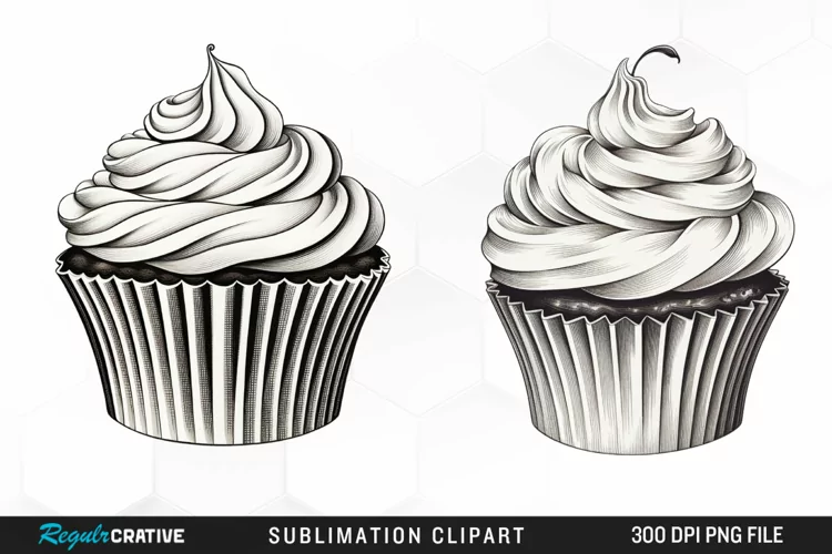 Watercolor Vintage Cupcake Art Clipart