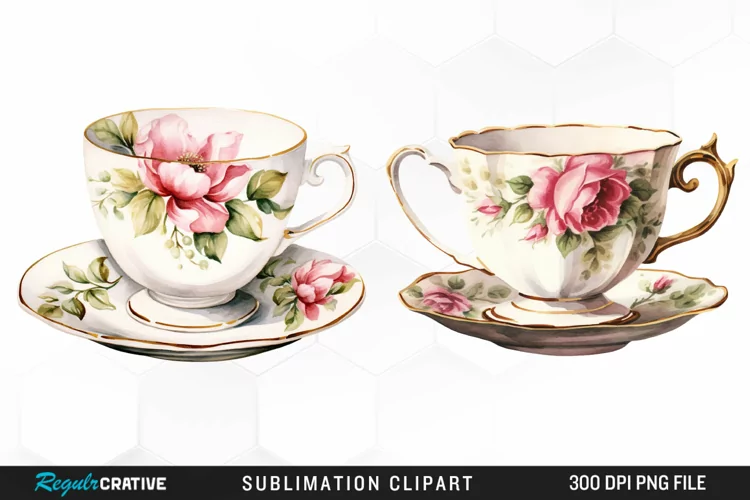 Watercolor Vintage Teacup Graphics Clipart