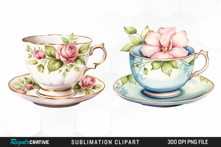 Watercolor Vintage Teacup Clipart