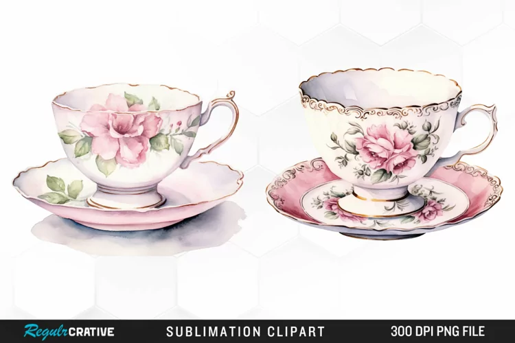 Watercolor Vintage Teacup Graphic Clipart