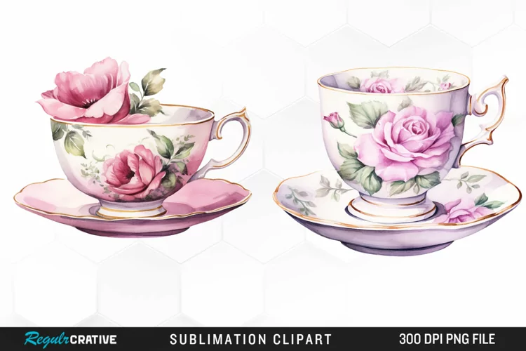 Watercolor Vintage Teacup Image Clipart