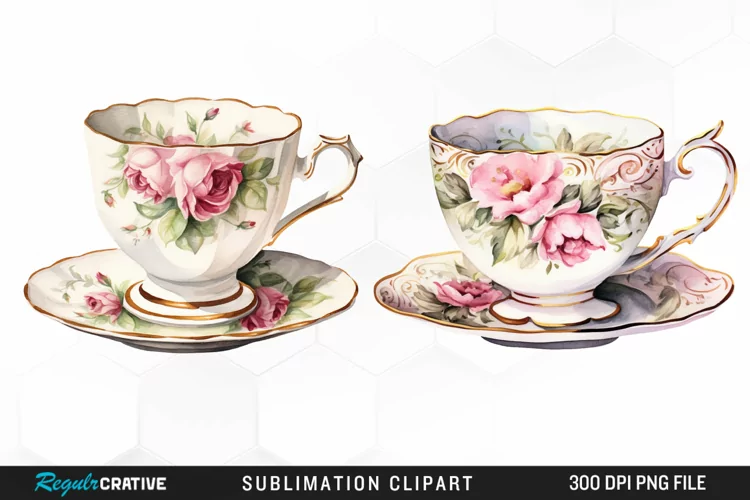 Watercolor Vintage Teacup PNG Clipart