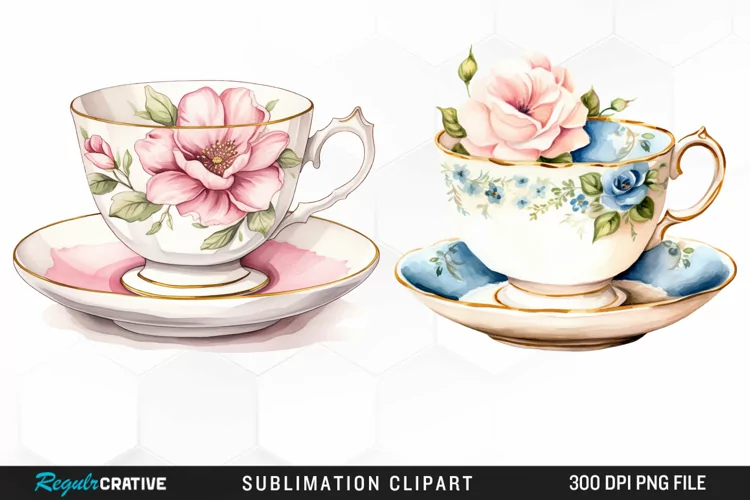 Watercolor Vintage Teacup Illustration Clipart
