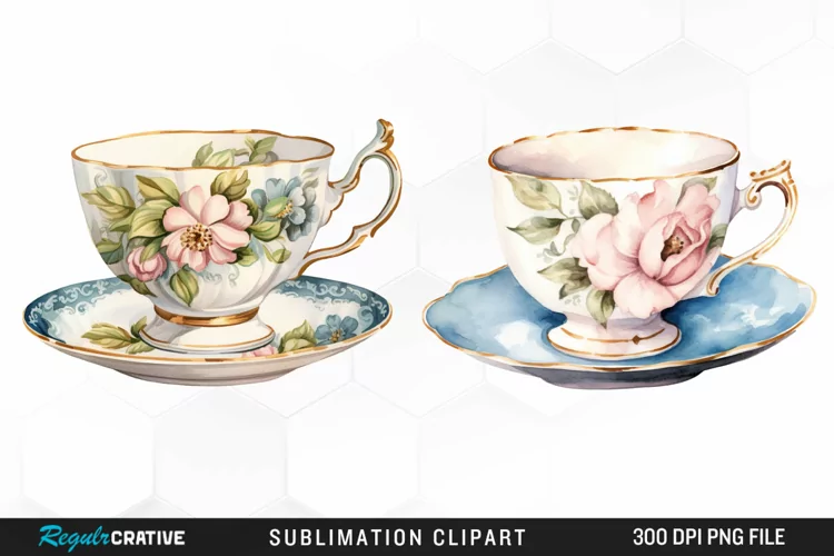 Watercolor Vintage Teacup Exquisite Clipart