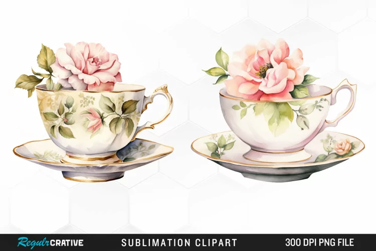 Watercolor Vintage Teacup Artwork Clipart
