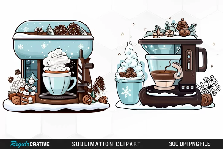 Watercolor Hot Cocoa Sublimation Art Clipart