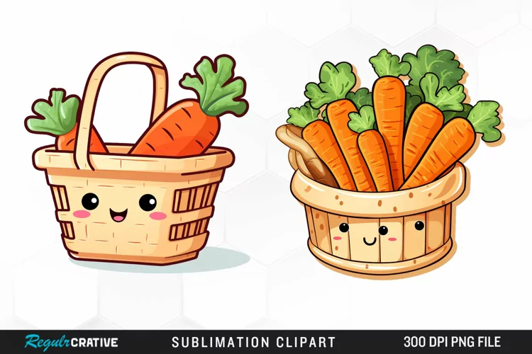 Watercolor Carrot in Basket Graphics Clipart