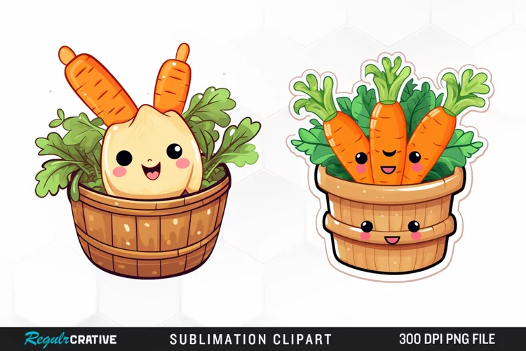 Watercolor Carrot in Basket Sublimation Art Clipart