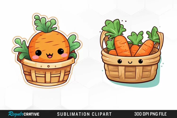 Watercolor Carrot in Basket Image Clipart