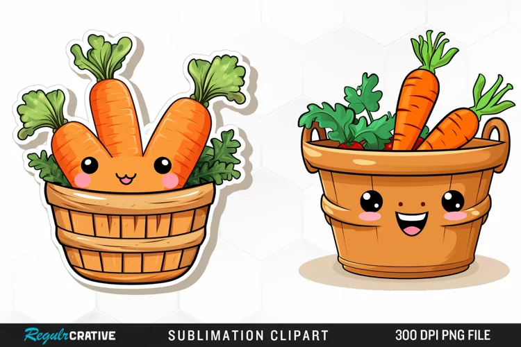 Watercolor Carrot in Basket Clipart